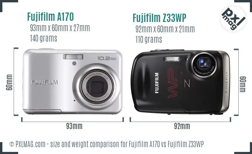 Fujifilm A170 vs Fujifilm Z33WP size comparison