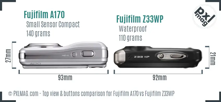 Fujifilm A170 vs Fujifilm Z33WP top view buttons comparison