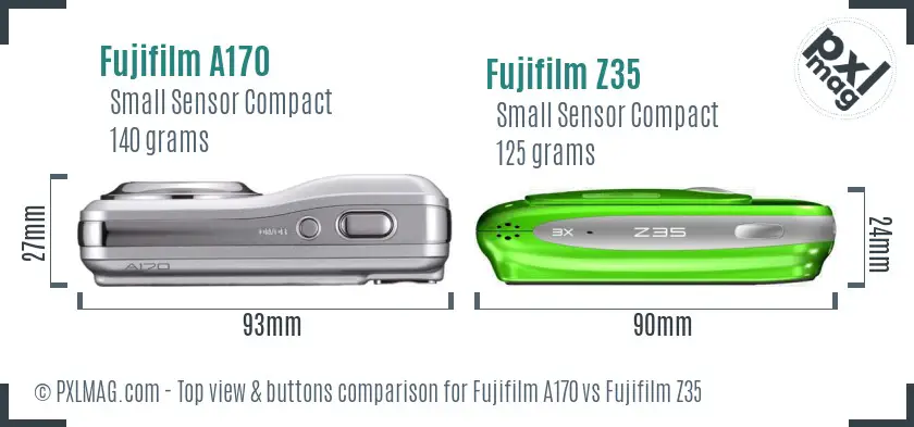 Fujifilm A170 vs Fujifilm Z35 top view buttons comparison