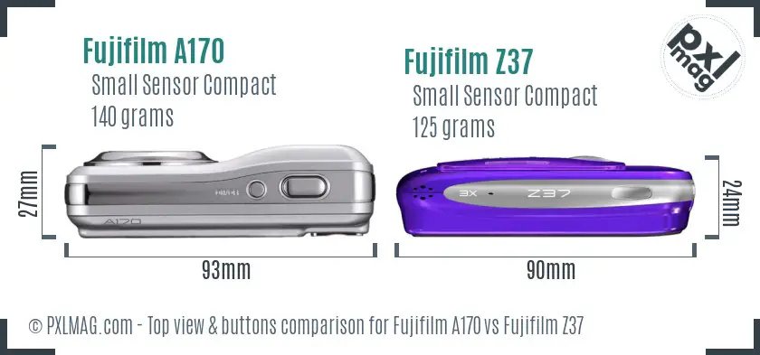 Fujifilm A170 vs Fujifilm Z37 top view buttons comparison