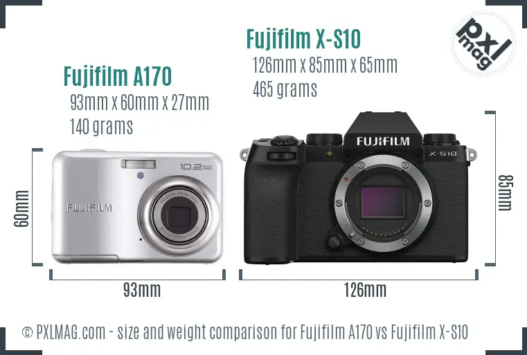 Fujifilm A170 vs Fujifilm X-S10 size comparison