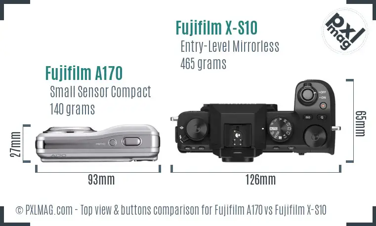 Fujifilm A170 vs Fujifilm X-S10 top view buttons comparison