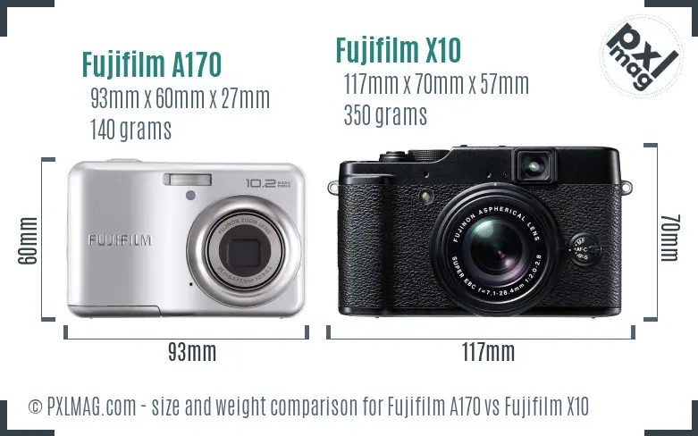 Fujifilm A170 vs Fujifilm X10 size comparison
