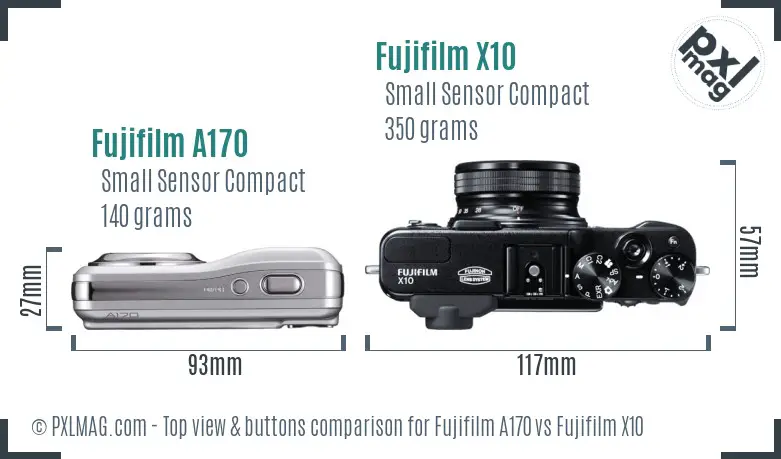Fujifilm A170 vs Fujifilm X10 top view buttons comparison