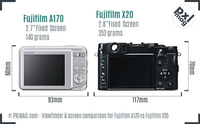 Fujifilm A170 vs Fujifilm X20 Screen and Viewfinder comparison