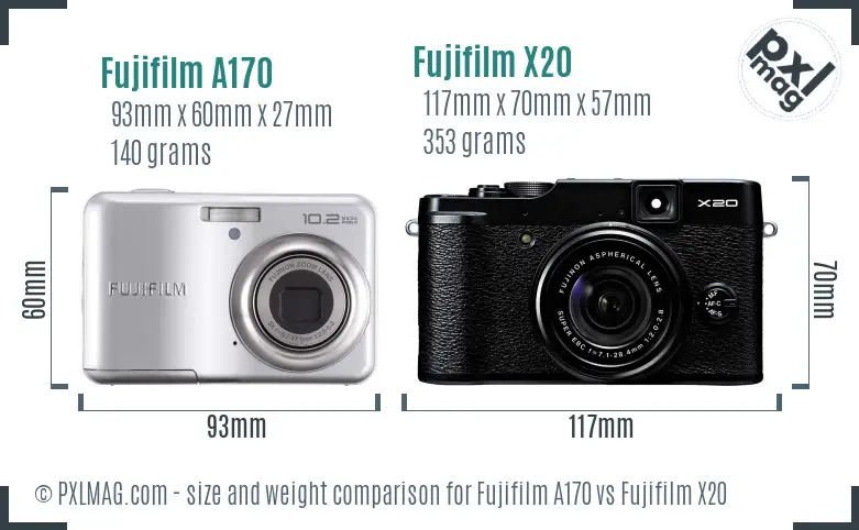 Fujifilm A170 vs Fujifilm X20 size comparison