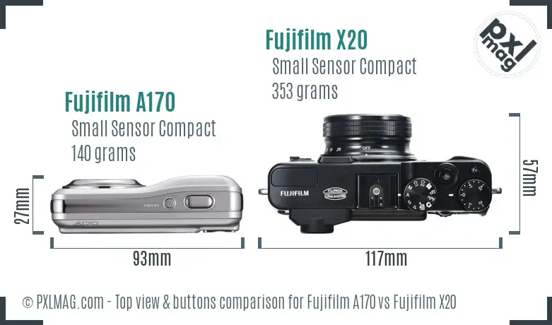 Fujifilm A170 vs Fujifilm X20 top view buttons comparison
