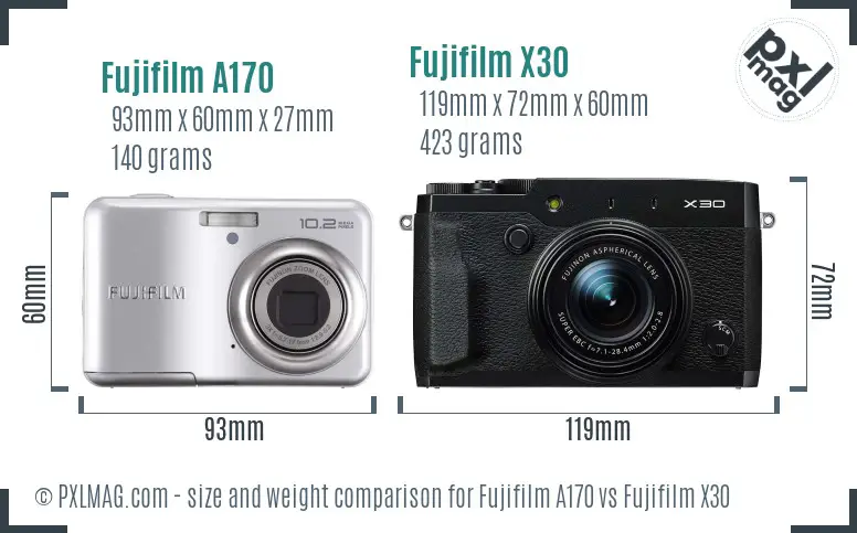 Fujifilm A170 vs Fujifilm X30 size comparison