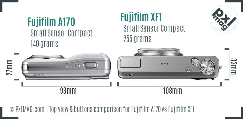 Fujifilm A170 vs Fujifilm XF1 top view buttons comparison