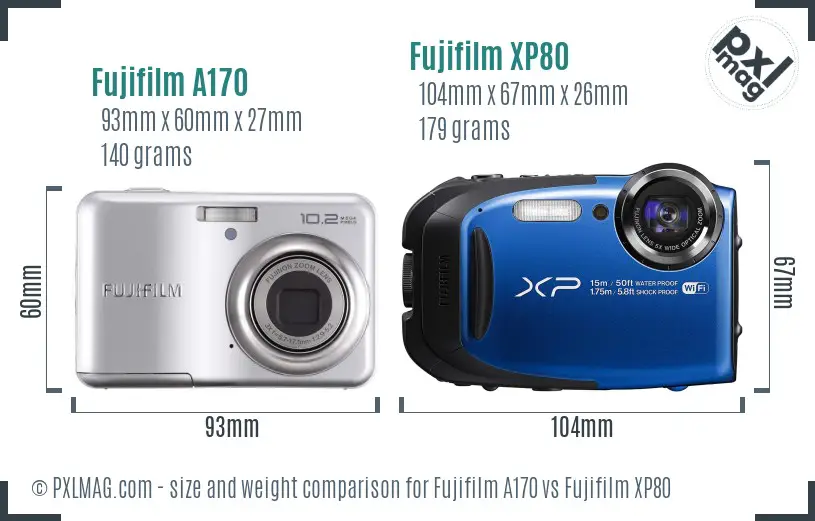 Fujifilm A170 vs Fujifilm XP80 size comparison