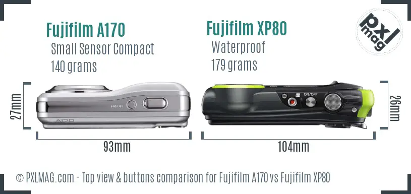 Fujifilm A170 vs Fujifilm XP80 top view buttons comparison