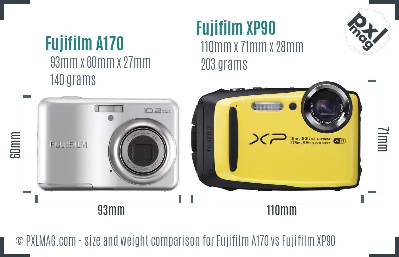Fujifilm A170 vs Fujifilm XP90 size comparison