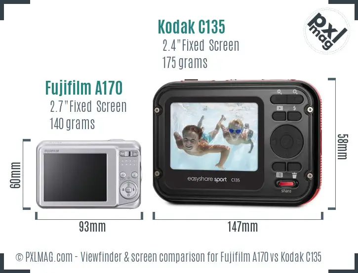 Fujifilm A170 vs Kodak C135 Screen and Viewfinder comparison