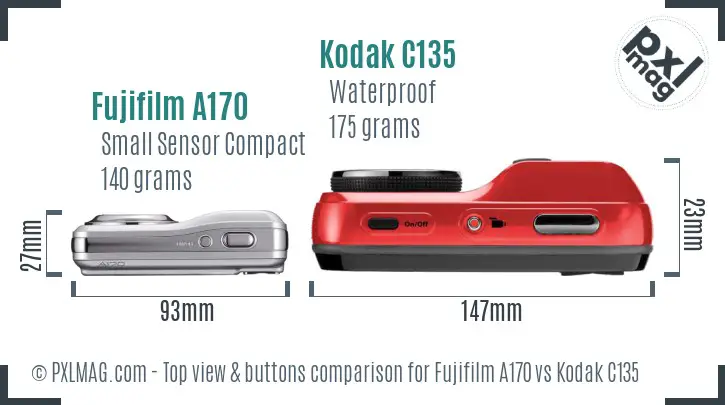 Fujifilm A170 vs Kodak C135 top view buttons comparison