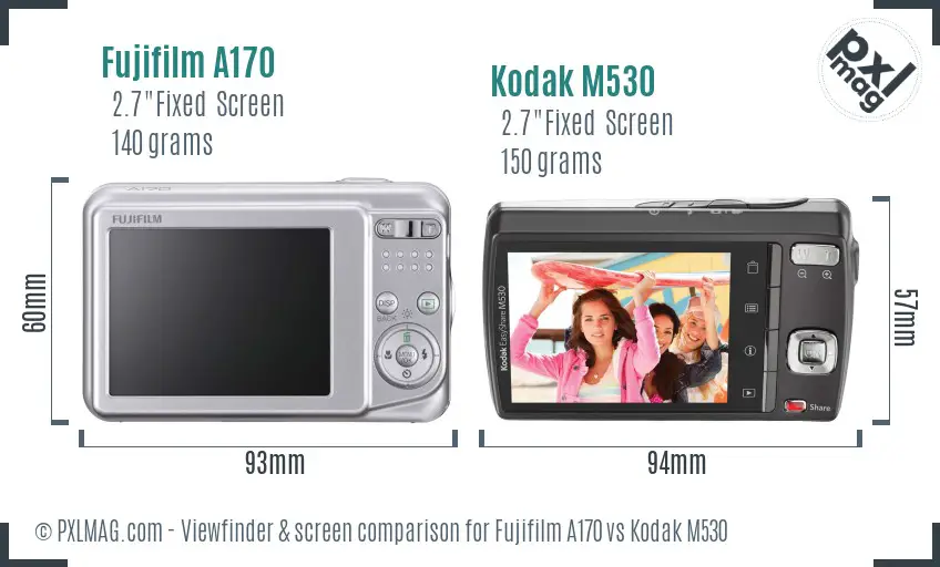 Fujifilm A170 vs Kodak M530 Screen and Viewfinder comparison