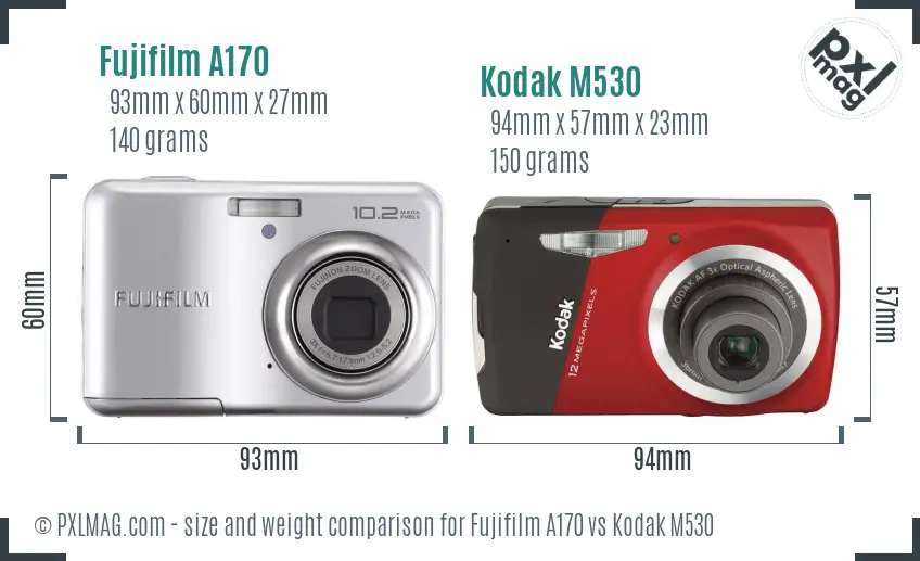 Fujifilm A170 vs Kodak M530 size comparison