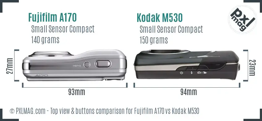 Fujifilm A170 vs Kodak M530 top view buttons comparison