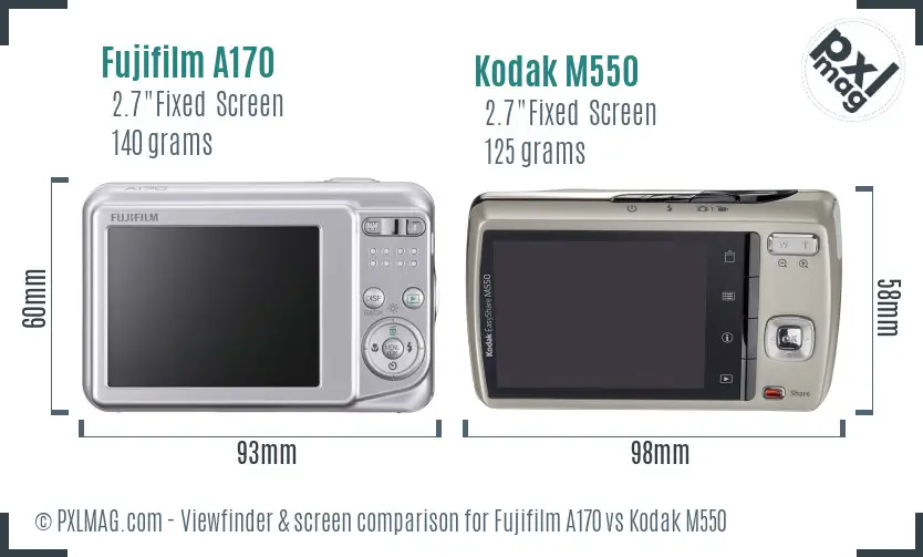 Fujifilm A170 vs Kodak M550 Screen and Viewfinder comparison