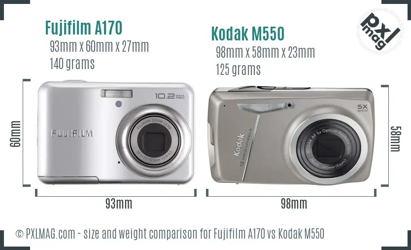 Fujifilm A170 vs Kodak M550 size comparison