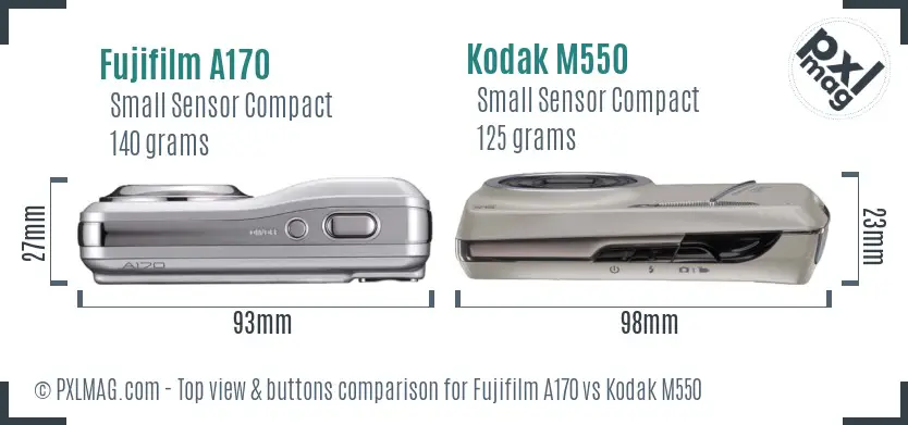 Fujifilm A170 vs Kodak M550 top view buttons comparison