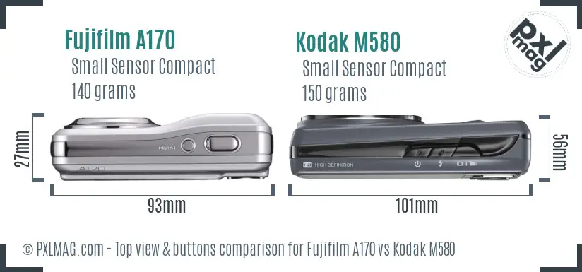 Fujifilm A170 vs Kodak M580 top view buttons comparison Fujifilm A170 vs Kodak M580 top view buttons comparison