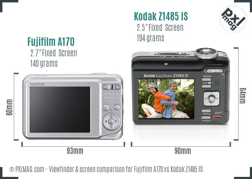 Fujifilm A170 vs Kodak Z1485 IS Screen and Viewfinder comparison