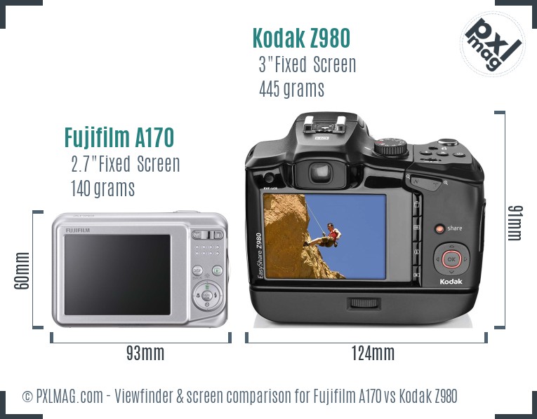 Fujifilm A170 vs Kodak Z980 Screen and Viewfinder comparison