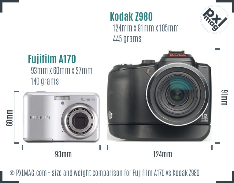 Fujifilm A170 vs Kodak Z980 size comparison Fujifilm A170 vs Kodak Z980 size comparison