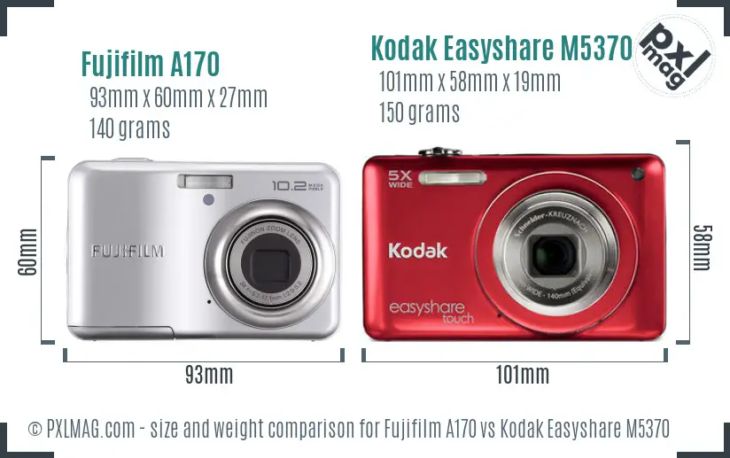 Fujifilm A170 vs Kodak Easyshare M5370 size comparison