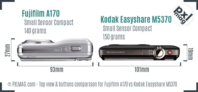 Fujifilm A170 vs Kodak Easyshare M5370 top view buttons comparison