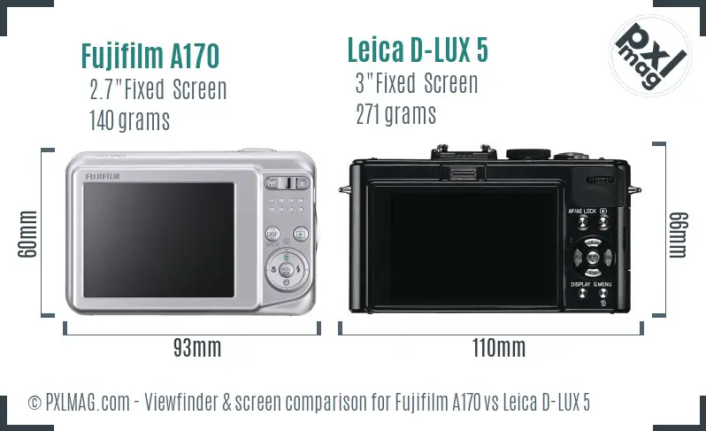 Fujifilm A170 vs Leica D-LUX 5 Screen and Viewfinder comparison