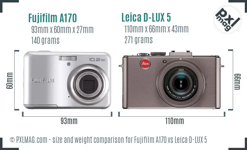 Fujifilm A170 vs Leica D-LUX 5 size comparison