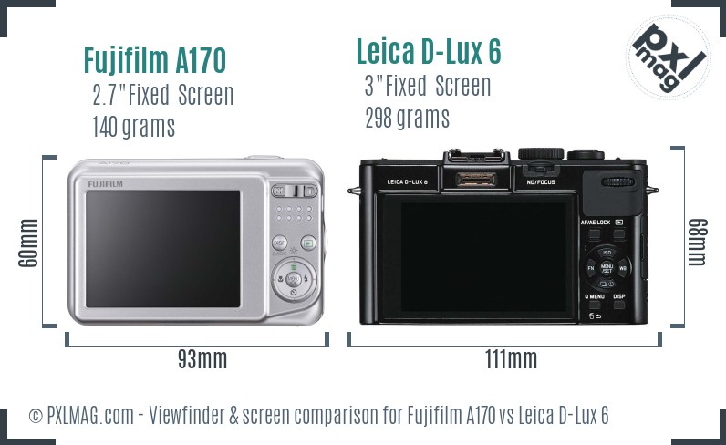 Fujifilm A170 vs Leica D-Lux 6 Screen and Viewfinder comparison