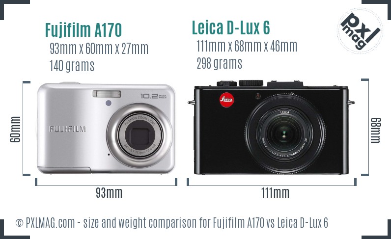 Fujifilm A170 vs Leica D-Lux 6 size comparison Fujifilm A170 vs Leica D-Lux 6 size comparison