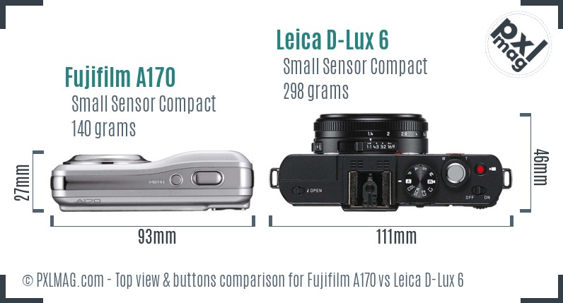 Fujifilm A170 vs Leica D-Lux 6 top view buttons comparison
