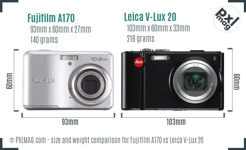 Fujifilm A170 vs Leica V-Lux 20 size comparison