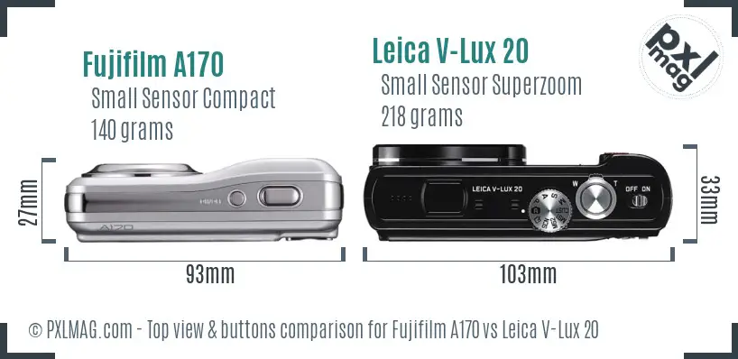 Fujifilm A170 vs Leica V-Lux 20 top view buttons comparison