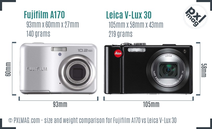 Fujifilm A170 vs Leica V-Lux 30 size comparison