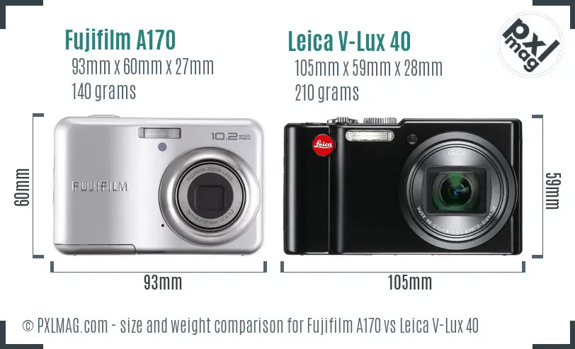 Fujifilm A170 vs Leica V-Lux 40 size comparison