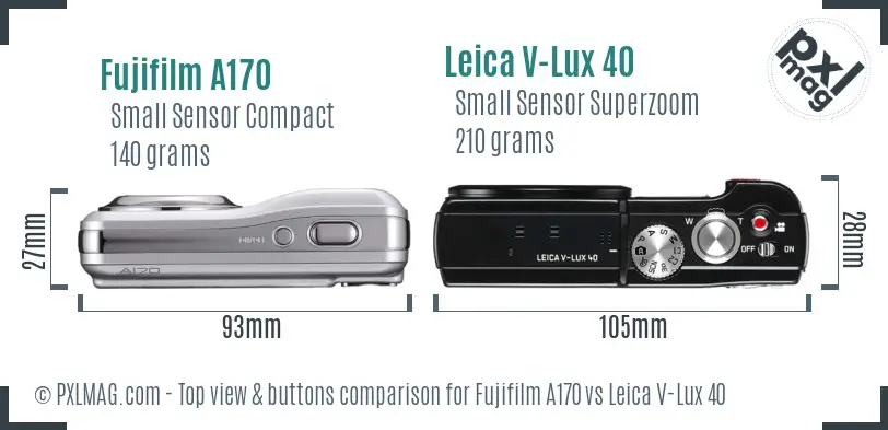Fujifilm A170 vs Leica V-Lux 40 top view buttons comparison
