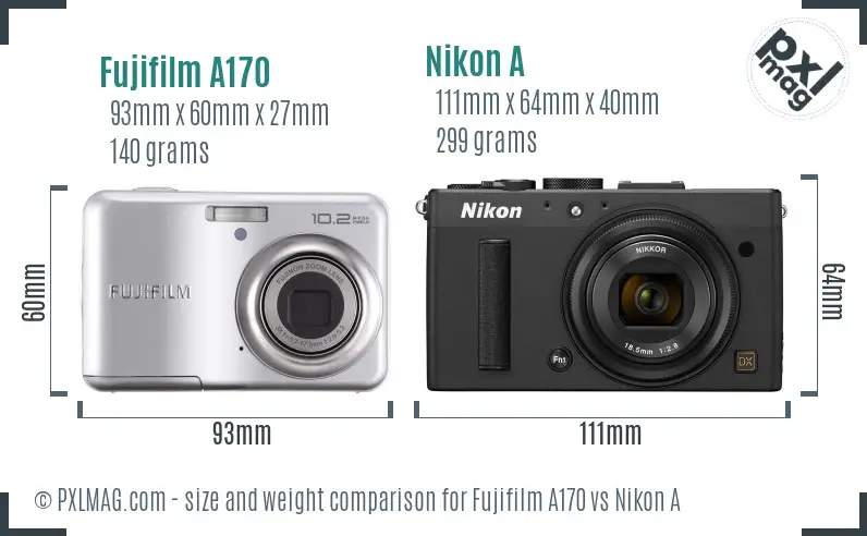Fujifilm A170 vs Nikon A size comparison