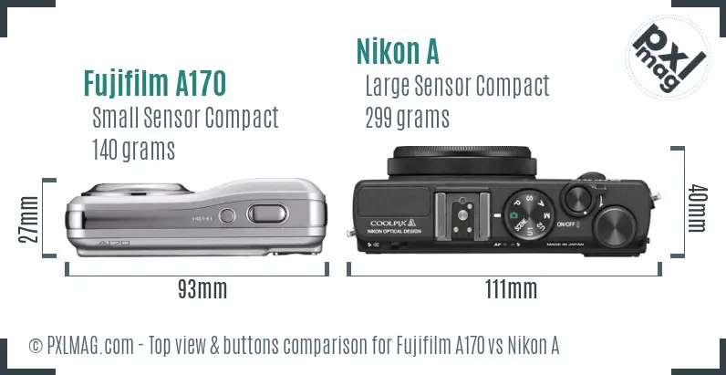 Fujifilm A170 vs Nikon A top view buttons comparison