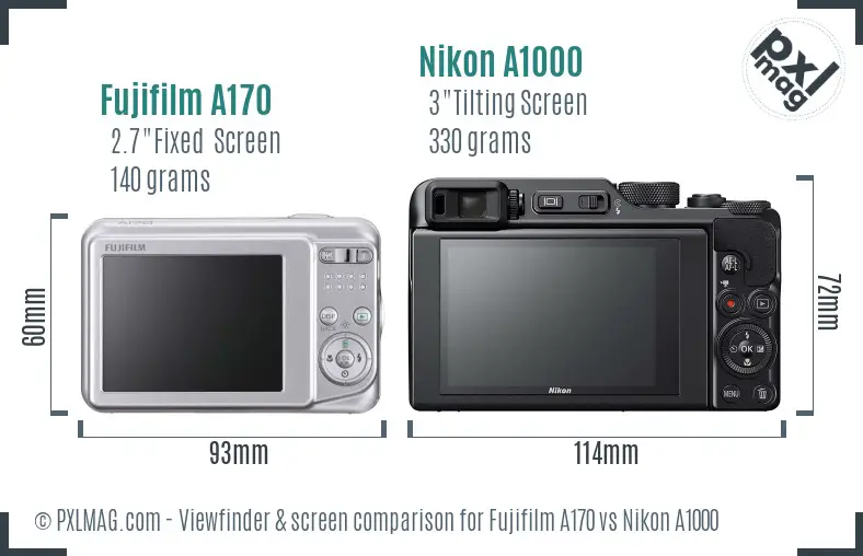 Fujifilm A170 vs Nikon A1000 Screen and Viewfinder comparison