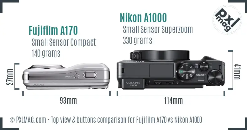 Fujifilm A170 vs Nikon A1000 top view buttons comparison