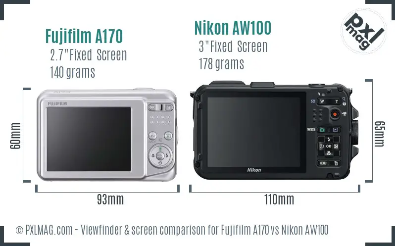 Fujifilm A170 vs Nikon AW100 Screen and Viewfinder comparison