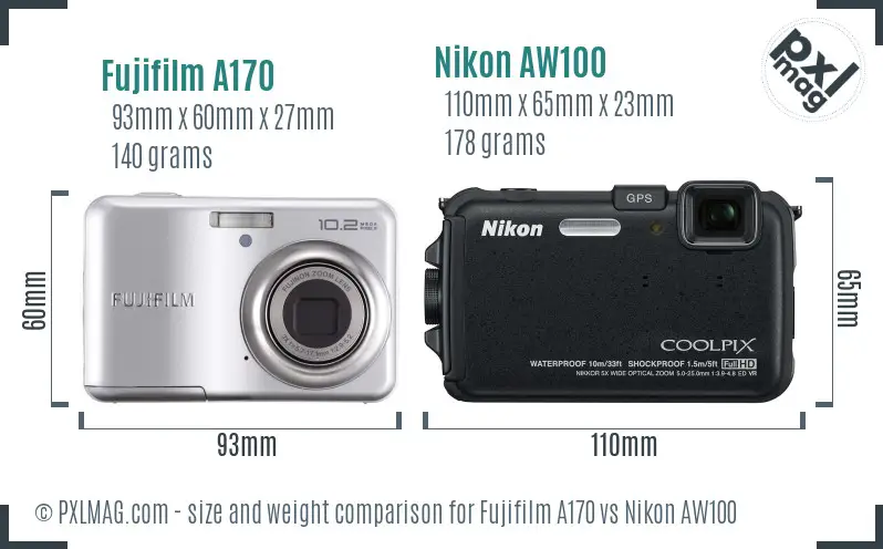 Fujifilm A170 vs Nikon AW100 size comparison Fujifilm A170 vs Nikon AW100 size comparison