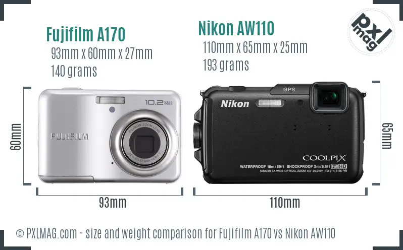 Fujifilm A170 vs Nikon AW110 size comparison Fujifilm A170 vs Nikon AW110 size comparison