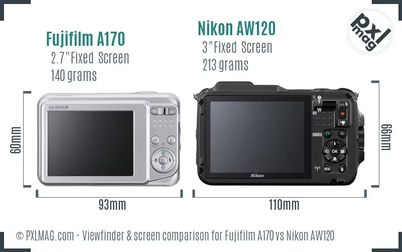 Fujifilm A170 vs Nikon AW120 Screen and Viewfinder comparison