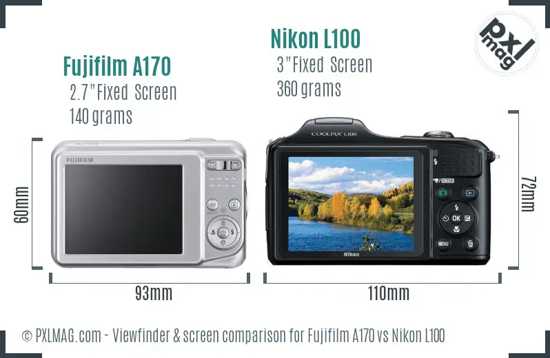 Fujifilm A170 vs Nikon L100 Screen and Viewfinder comparison