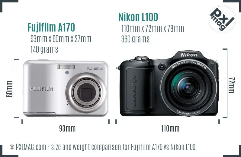 Fujifilm A170 vs Nikon L100 size comparison